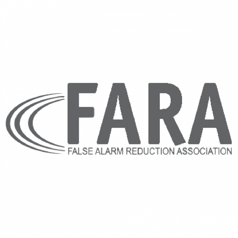 Gray FARA False Alarm Reduction Association badge.