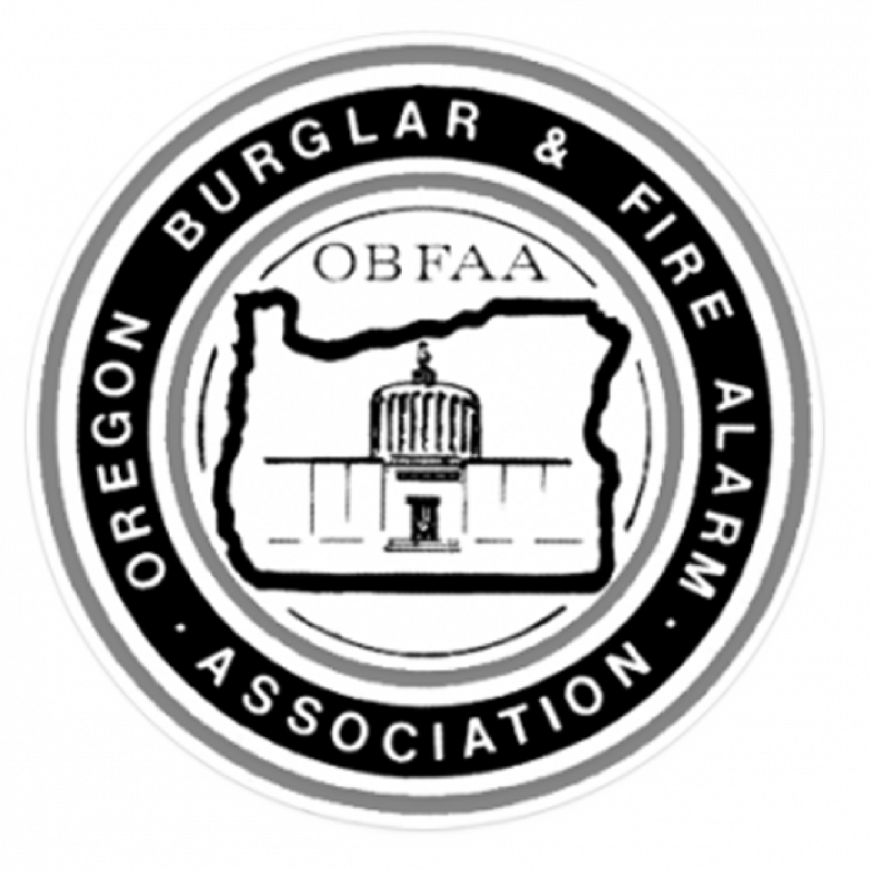 OBFAA Oregon Burglar & Fire Alarm Association badge.