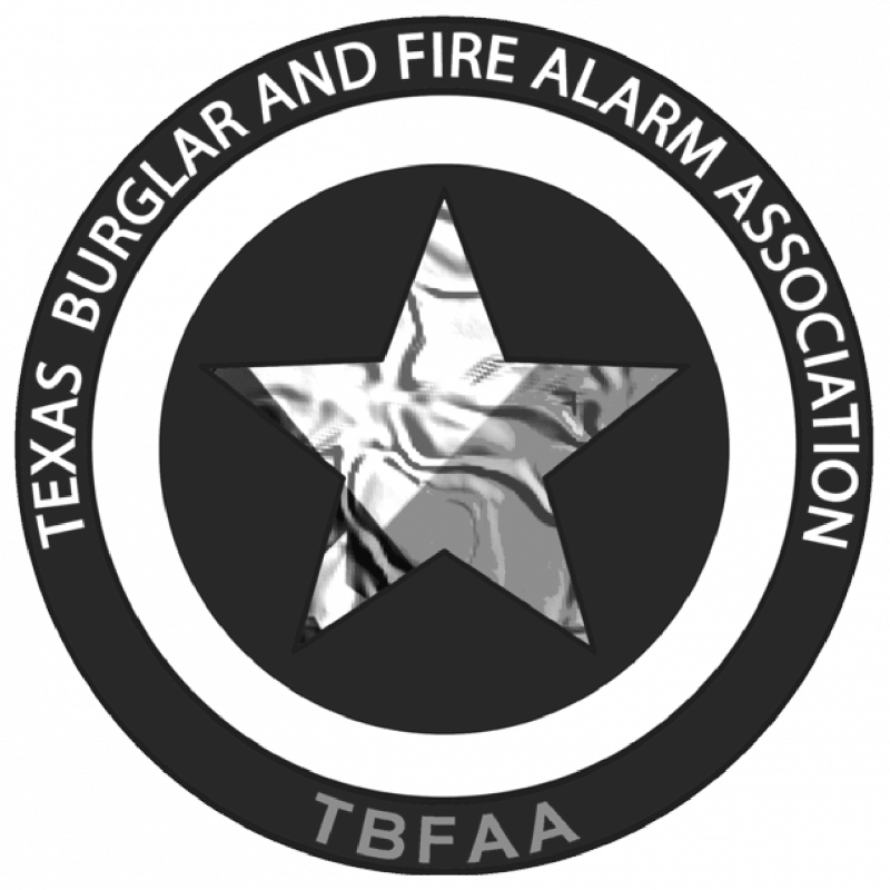 TBFAA Texas Burglar and Fire Alarm Association badge.