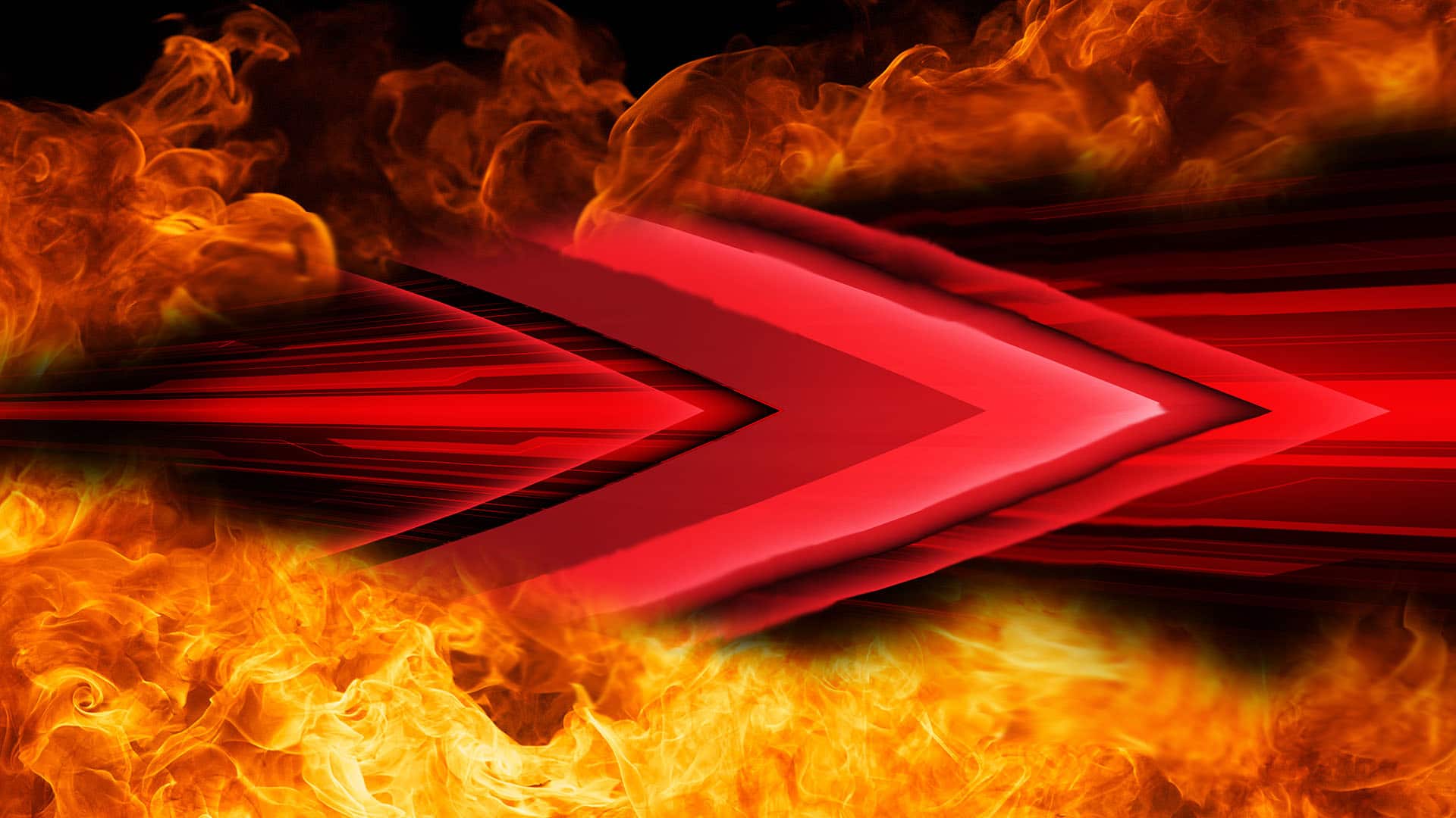red abstract arrow and fire around it