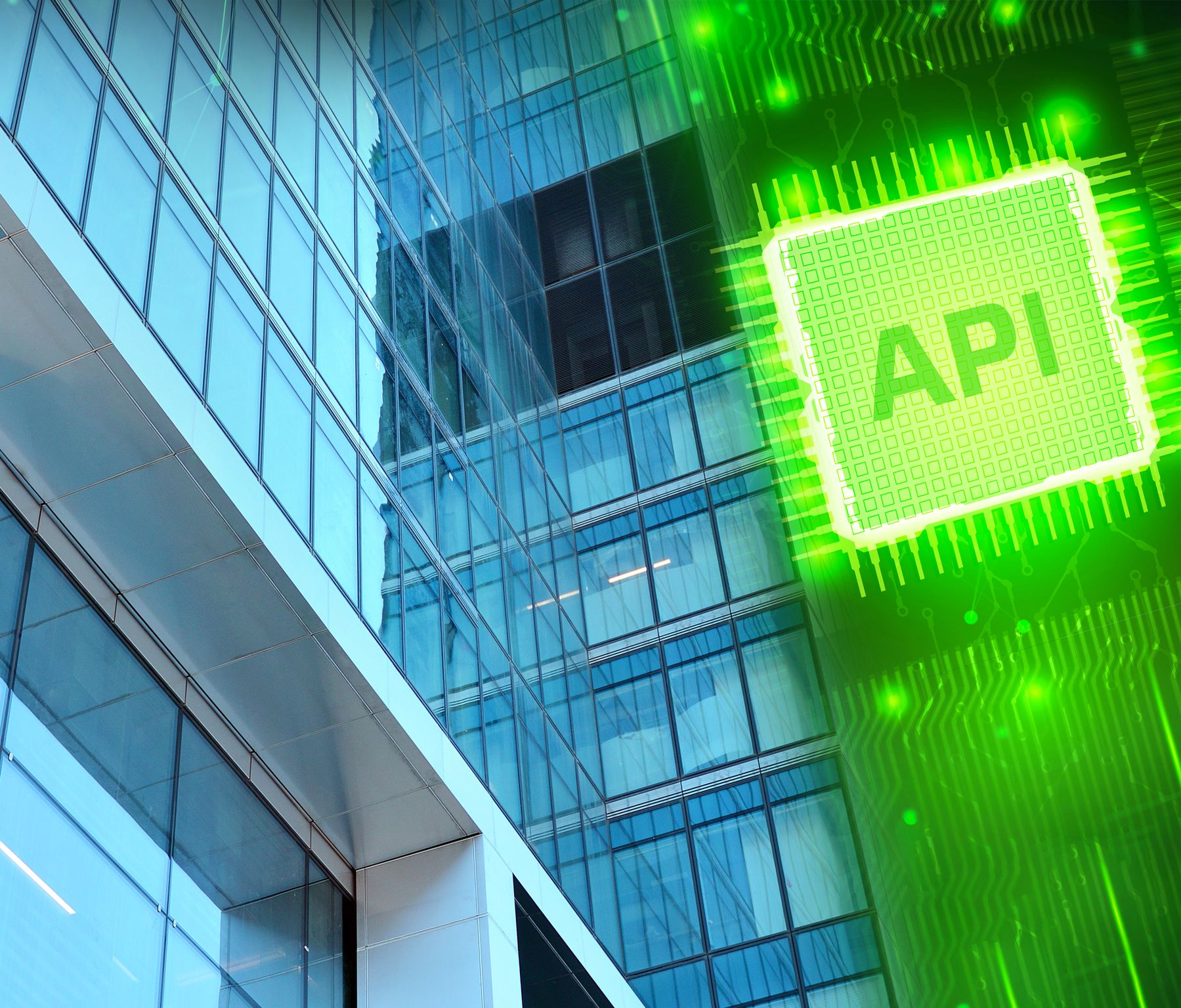 Green API digital next to office building exterior.