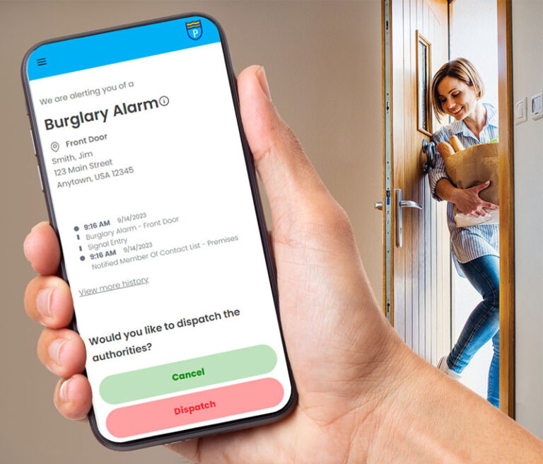 person looking at phone checking their burglary alarm