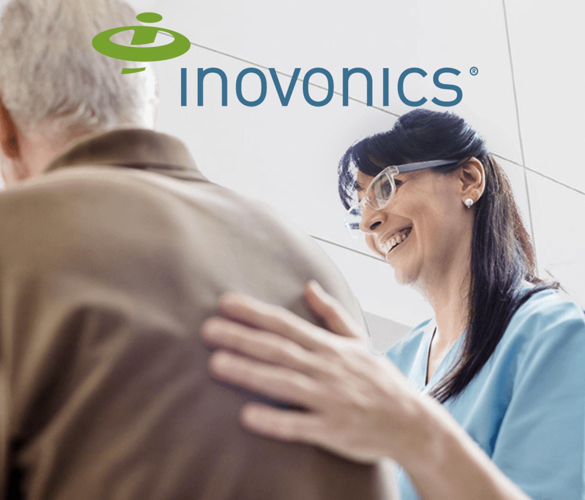 inovonics ad, lady with hand on mans back